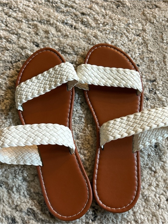 SHEIN Shoes - SHEIN Cream Braided Double-Strap Slide Sandals with Tan Footbed